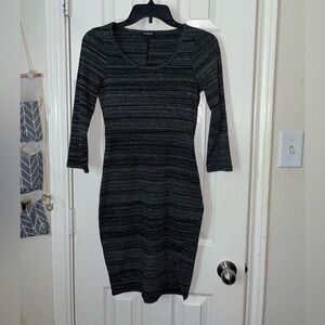 Express grey striped half sleeve midi dress